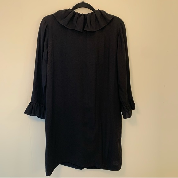 Vintage Mod Ruffle Neck Women’s Black Dress - Picture 2 of 16